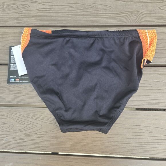 New TYR Men's Durafast Elite Phoenix Destroyer Black/orang Racer Brief SZ 32 New - Picture 2 of 3